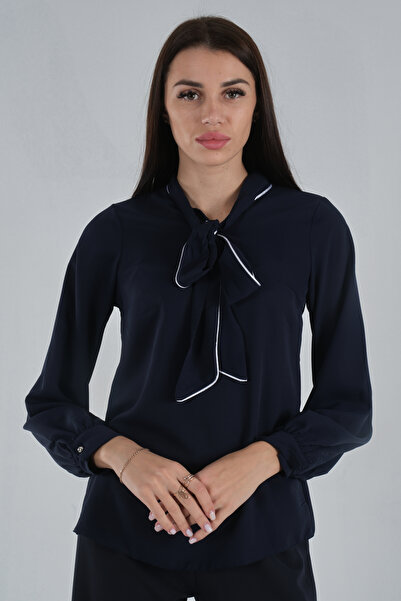 Feminist Boyun Şal Bağlama Detaylı Bluz Lacivert 4594017