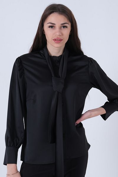 Feminist Collar Tie Detailed Satin Blouse Black3972917