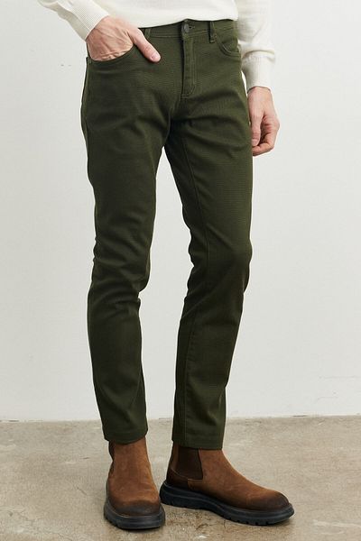 ALTINYILDIZ CLASSICS Ανδρικό ευέλικτο καθημερινό παντελόνι Khaki Slim Fit Slim Cut Dobby