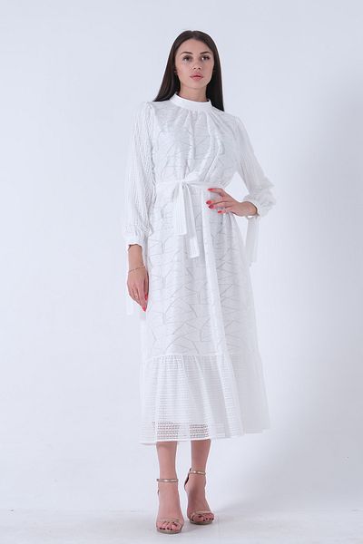Feminist White Hijab Dress - Mobile Belt, Ankle Tie, Lined4571289