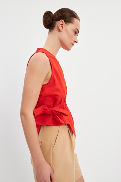 STELLA PULVIS Linen Tie Blouse - Red, Drawstring Detail