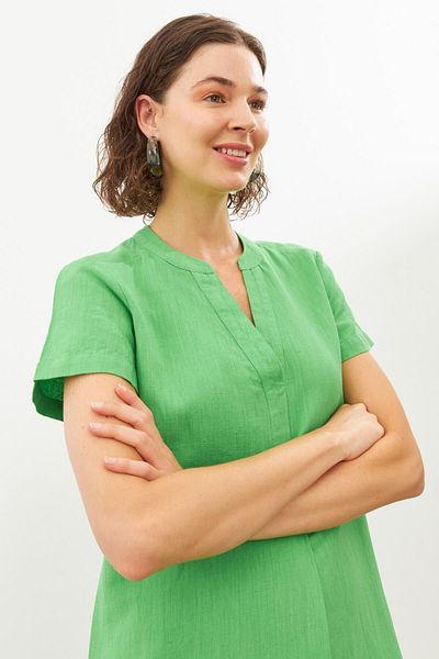 STELLA PULVIS Rochie midi cu jumătate de mânecă din in verde
