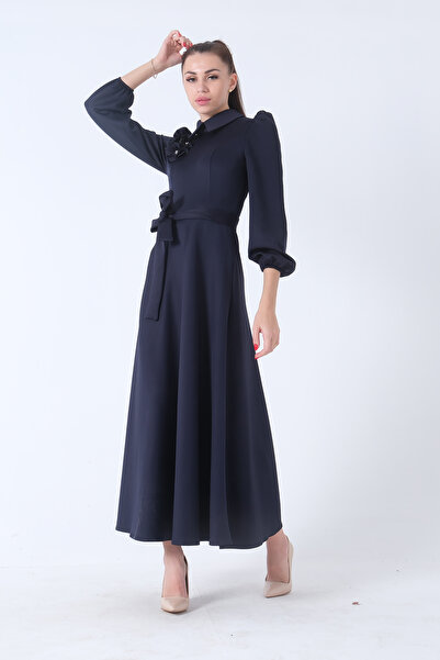 Feminist Kemer Bağlamalı Kloş Elbise Lacivert 4593260