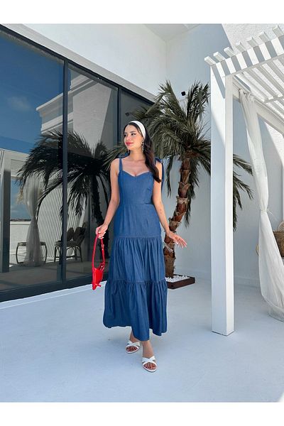 ESRAHELVACI Μπλε φόρεμα με δεμένο λουράκι