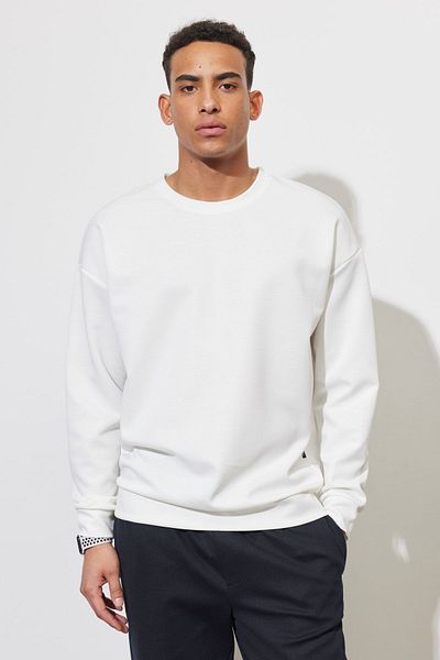 AC&Co / Altınyıldız Classics Λευκό ανδρικό φούτερ Oversize - Crew Neck
