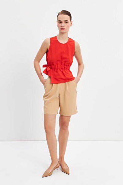 STELLA PULVIS Linen Tie Blouse - Red, Drawstring Detail