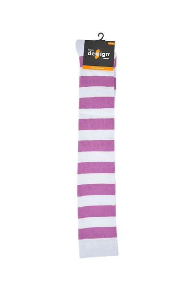 Design Socks Șosete de damă, alb, liliac, cu dungi până la genunchi, din bumbac - șosete de design