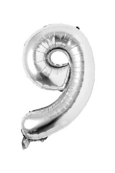 PARTİSERÜVENİ 9 Silver Colored Number Balloon Foil - 40 Inch 100 Cm