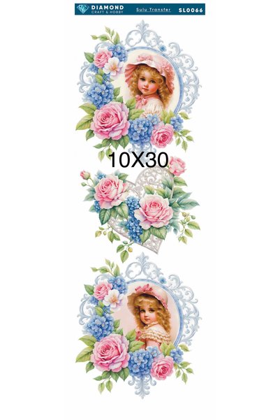 Buhobi Diamond Sulu Transfer Kağıdı SL0066 10x30cm - Çiçekli Kız