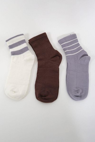 C&City Men's Striped 3-Piece Short Sock Set - Chocolate