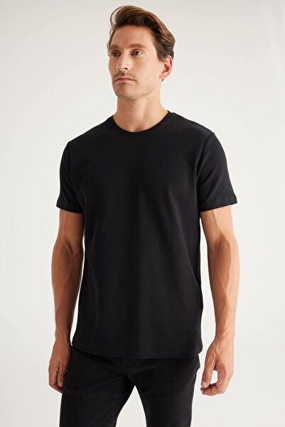 ALTINYILDIZ CLASSICS Tricou negru pentru bărbați, slim fit, cu decolteu îngus...