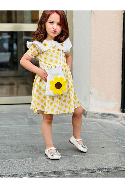 Beyaz Gül Butik Girl's Dress Daisy Patterned Bag