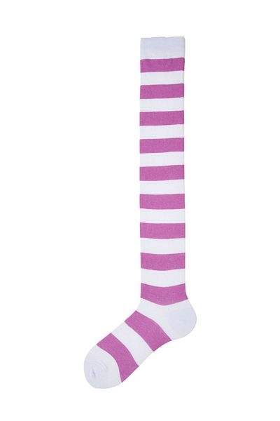 Design Socks Șosete de damă, alb, liliac, cu dungi până la genunchi, din bumbac - șosete de design