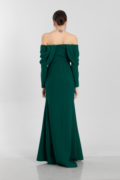 Feminist Boat Neck Jewelled Evening Dress Emerald9705060