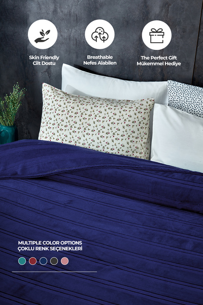 Evlen Home Collection Mayer Supersoft Soft Double Blanket Bedspread Navy Blue