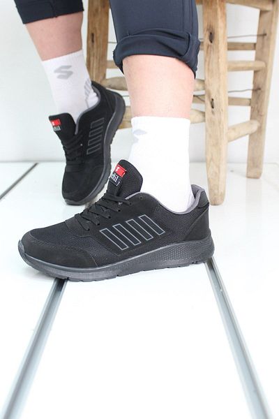 Seftil Men's Black Four Lines Running Walking Shoes S0012-sa
