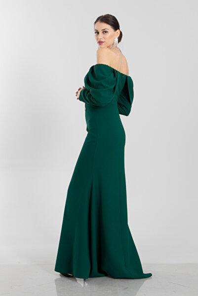 Feminist Boat Neck Jewelled Evening Dress Emerald9705060
