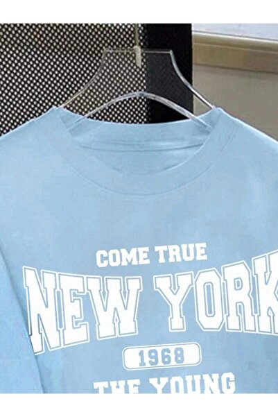 Afternoon Kids Kız/Erkek Çocuk Bebe Mavi ''Come True New York'' Ön Baskılı Tişört