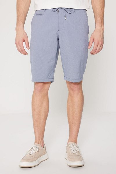ALTINYILDIZ CLASSICS Pantaloni scurți pentru bărbați, albastru bleumarin, slim fit, cu buzunare laterale, cu model Seersucker