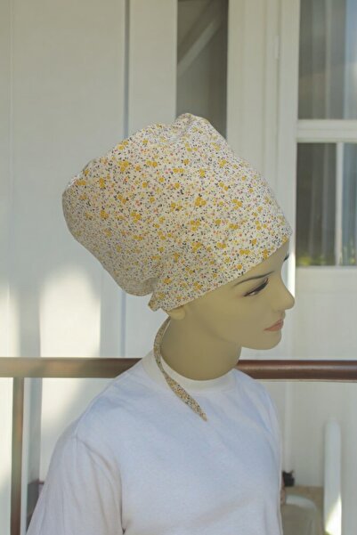 Çamder Bone Tesettür Beden, Cerrahi Bone, Sarı Çiçek Desenli; Doktor, Hemşire...