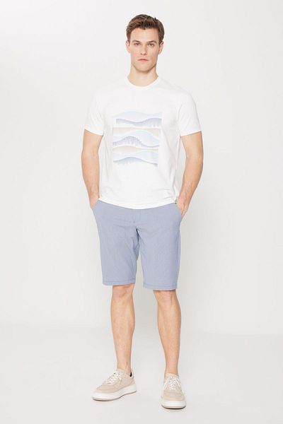 ALTINYILDIZ CLASSICS Pantaloni scurți pentru bărbați, albastru bleumarin, slim fit, cu buzunare laterale, cu model Seersucker