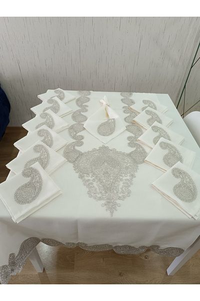 Çt Çeyizci Tekstil Luxury 12-Person Tablecloth Set - 26 Pieces
