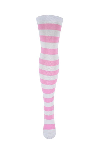 Design Socks Șosete de damă, alb, roz, cu dungi din bumbac, până la genunchi - Șosete de design