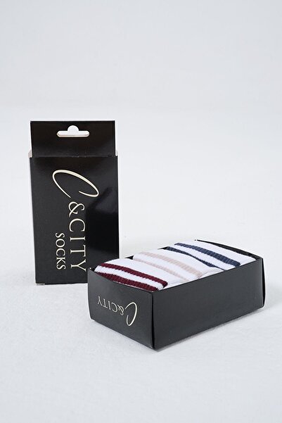 C&City Σετ ανδρικές μακριές ριγέ κάλτσες 3 τεμαχίων - Kraft