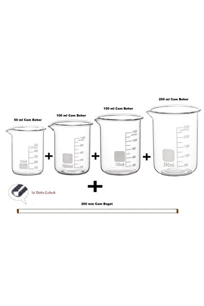 Agena Cam Beher Seti 5 Parça, (1'er Adet 50ml, 100ml, 150ml, 250ml CAM BEHER ve 200mm CAM BAGET)