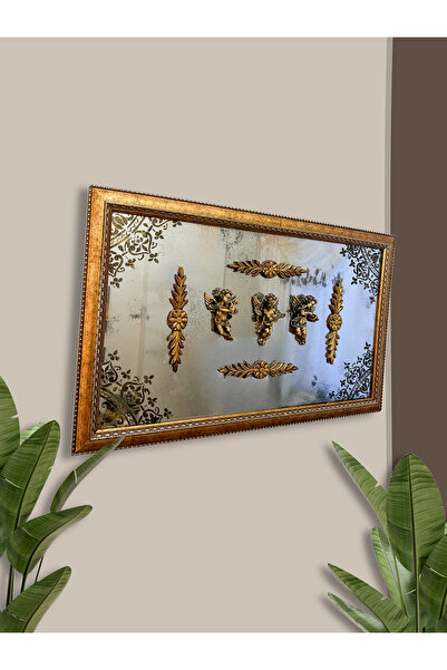 Repazar 3’lü Polyester Melek Altın Ahşap Ayna