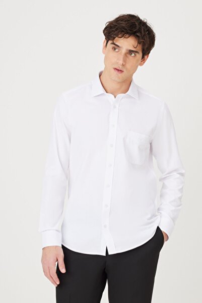 AC&Co / Altınyıldız Classics Men's White Slim Fit Narrow Cut Classic Collar Cotton Dobby Shirt