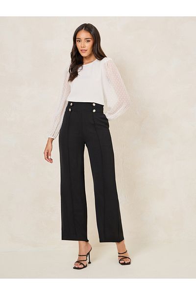 Styli Solid Round Neck Top with Dobby Balloon Sleeves