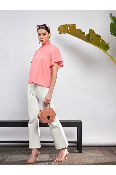 Sassafras By Styli Smocked High Neck Top with Short Sleeves