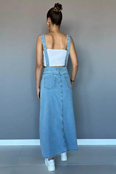 GÜLSELİ Μπλε τζιν τζιν Lycra - Φόρεμα Salopet με κουμπιά