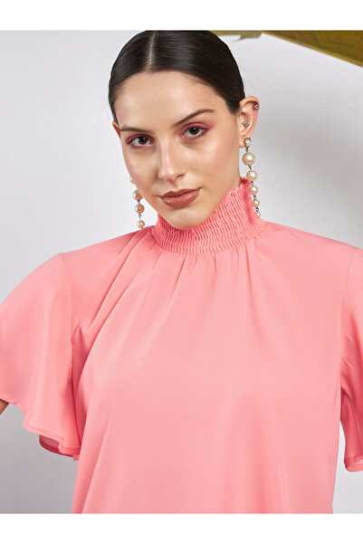 Sassafras By Styli Smocked High Neck Top with Short Sleeves