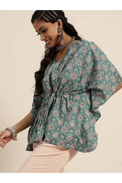 Sassafras By Styli Floral Print Short Kaftan Top