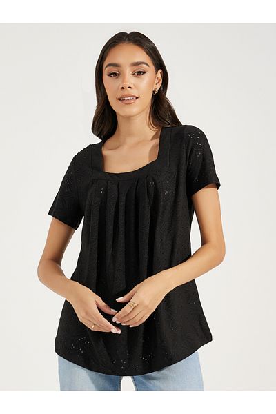 DY By Styli Square Neck Schiffli Textured Top