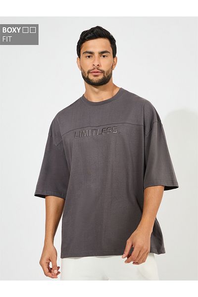 Styli Heavy Cotton Jersey Boxy T-Shirt with Embroidery Detail