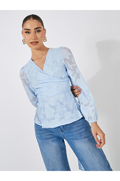 Styli Floral Pattern Burnout Wrap Top with Tie Belt
