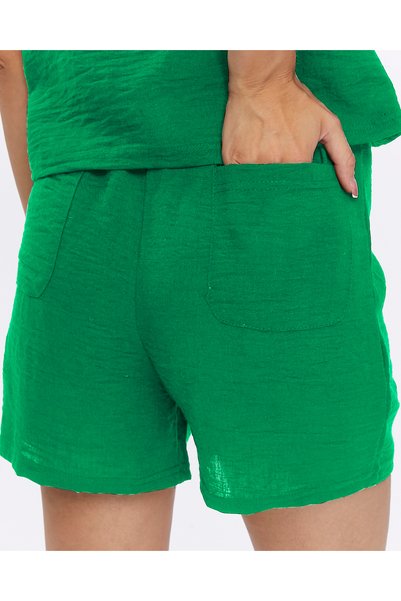 İkmal Linen Shorts Set and v-neck Blouse Women's Set