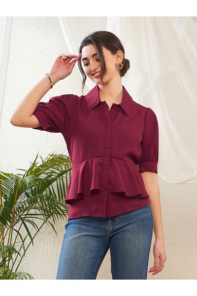 Sassafras By Styli Frill Detail Shirt Style Blouse