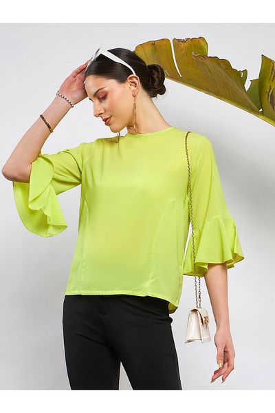 Sassafras By Styli Solid Ruffle Sleeve Top