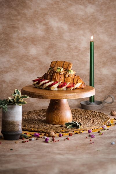 hemlife Lucca 29 Cm Wooden 12 Cm Footed Round Cake Presentation Serving Plate