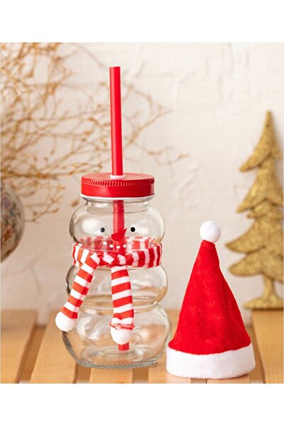 LCW HOME Yılbaşı Temalı Pipetli Kapaklı Cam Bardak
