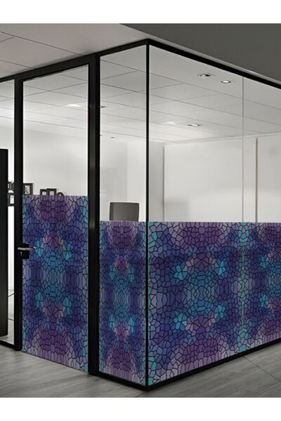 Home Sf 619 Pembe Mor Renkli Mozaik Desenli Şeffaf Vitray Cam Kaplama Yapışkanlı Folyo