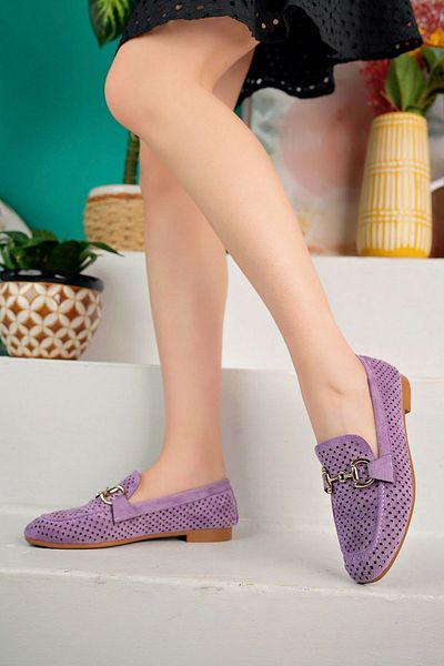İnan Ayakkabı Women's Lilac Color Buckle Detailed Daily Casual Loafer Shoes