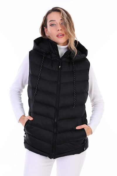 B.HE.Z Y20 Model Women's Black Puffer Vest - With Gel Padding, Removable Zipper and Hood Pocket