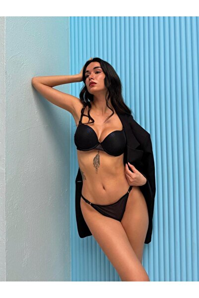 Cansoy Σετ σουτιέν με ασημί ολόγραμμα Push Up - 688T