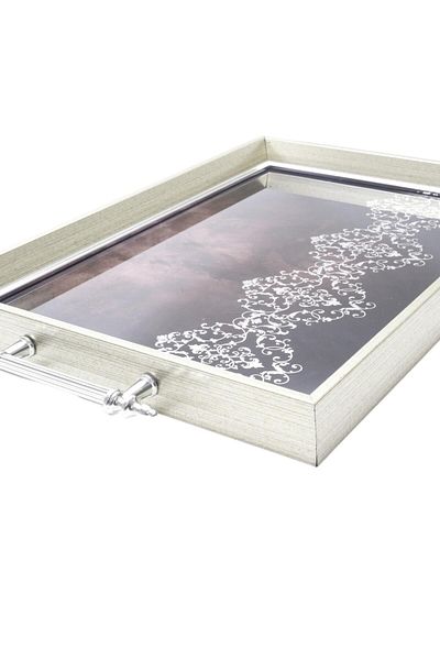 T.Concept Rectangular Glass Surface Abstract Series Engagement Presentation Tea Tray - Dmt586