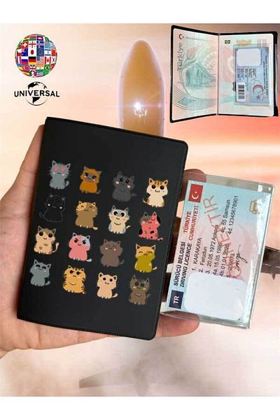 Cekuonline Cat Gang Pattern Smooth Surface Leather Passport Cover Case Suitable for All Country Passports